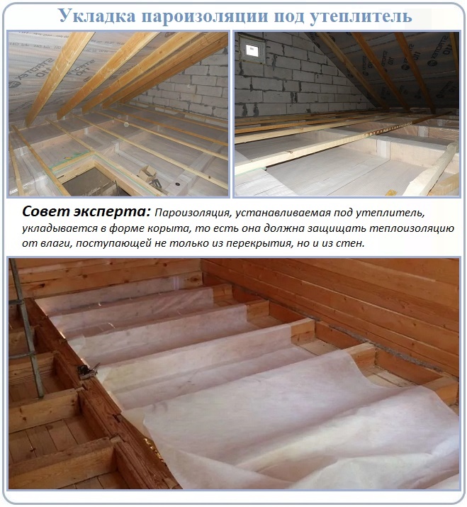 Укладка пароизоляции на потолочное перекрытие холодной крыши